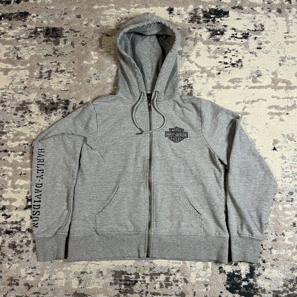 Harley-Davidson Tops - Harley Davidson Motorcycle Hoodie Jacket Gray Cropped Full Zip Women's Size L